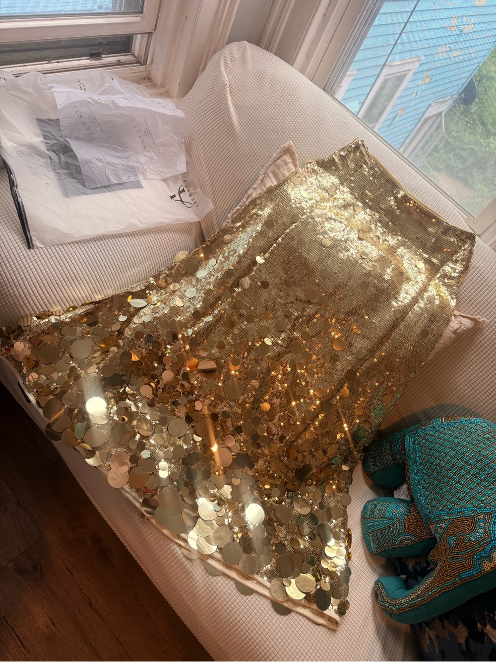 Gold Sequin fashionable - Elegant Metallic Party Skirt ,l - Picture 8 of 13